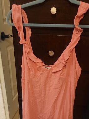 Elodie  Linen/viscose/spandex Pink Midi Dress with Ruffle Straps Size M